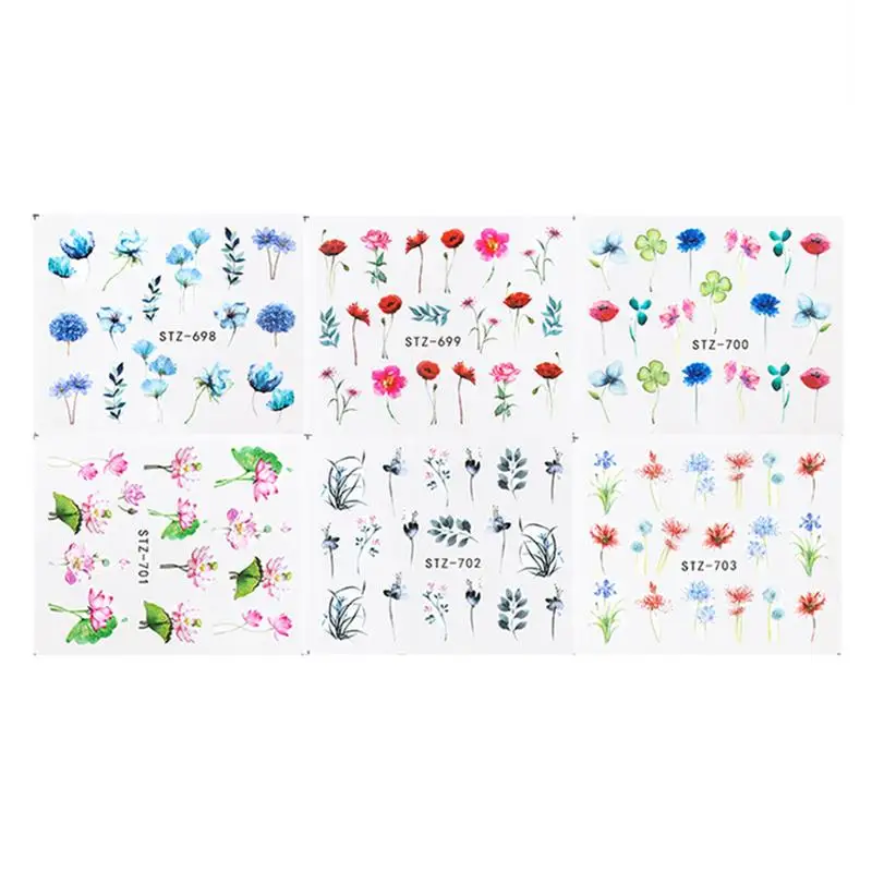 24 шт наклейки для ногтей, акварельные цветочные наклейки для ногтей, Набор наклеек для ногтей, фламинго, морской конь, дизайн геля, маникюрный декор, водный слайдер
