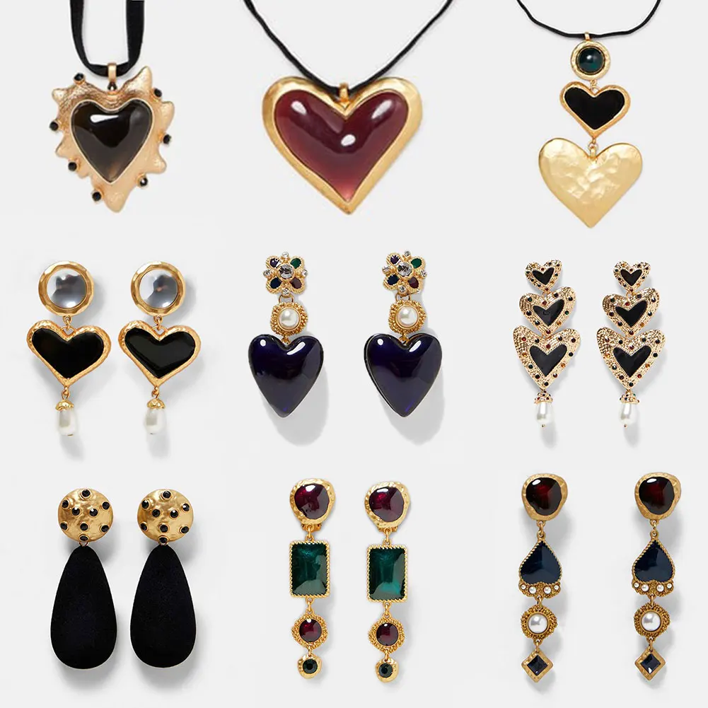 

JUST FEEL ZA Crystal Heart Pendant Necklaces For Women Statement Vintage Choker Necklace Jewelry Boho Wedding Fashion Pendientes