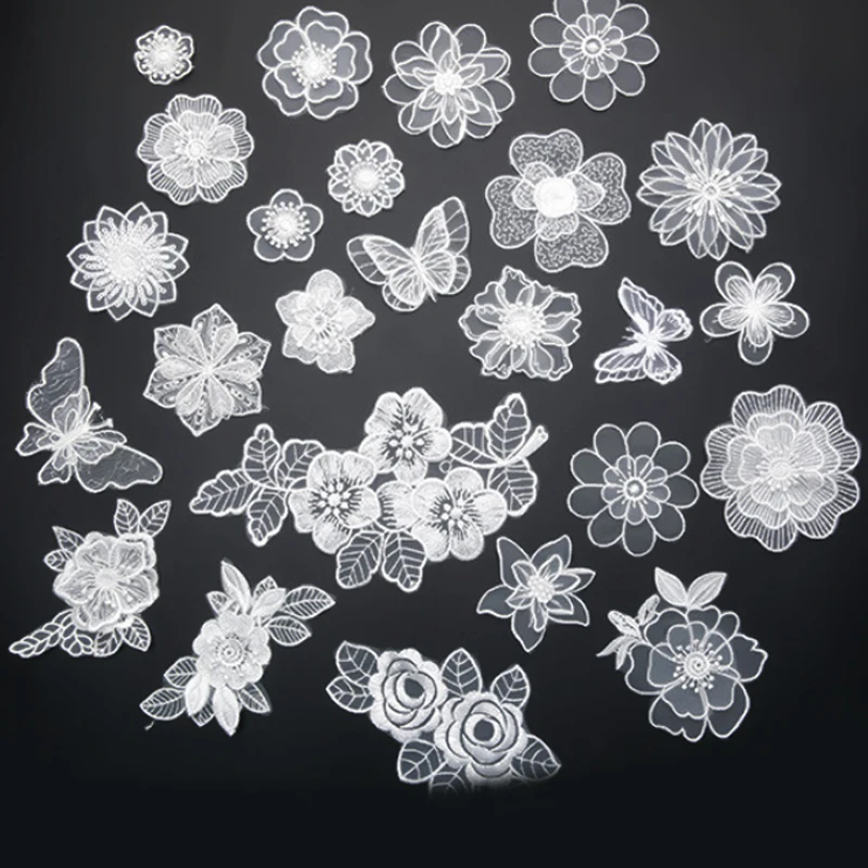 

White Lace Sticker DIY Clothes Hole Repair Patch Multi Style 1PC Multi Size Flower Decoration Embroidery Sticker