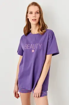 

Trendyol Purple Embroideried Boyfriend Knitted T Shirt TWOSS19IS0051