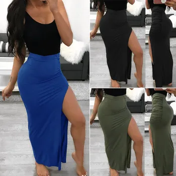 

Ladies Split High Waist Bodycon Pencil Stretch Polyester Skirts one pieces Trendy Women clothes solid irregular