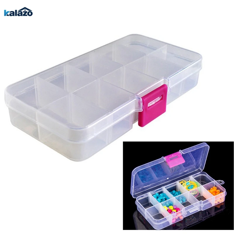 

10 Grids Adjustable Transparent Plastic Storage Box for Small Component Jewelry Tool Box Bead Pills Organizer Nail Art Tip Case