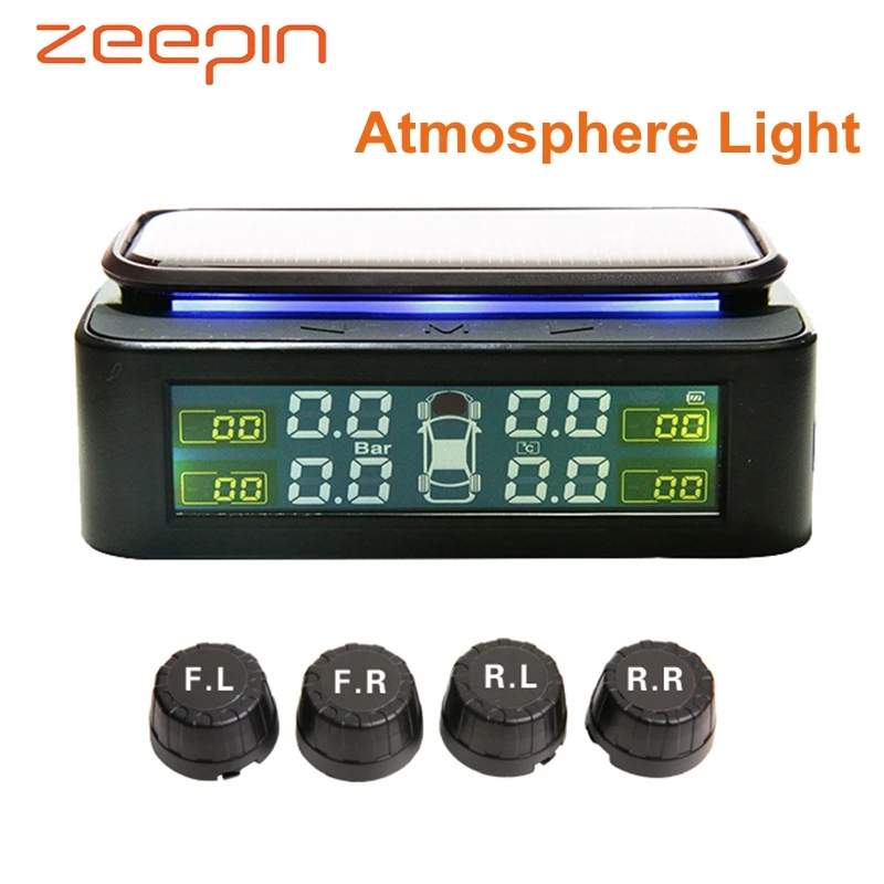 

Atmosphere Light Car Tire Pressure Monitoring System External Sensor Smart Solar Power USB Charging Car TPMS Tyre Security Alarm