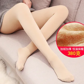 

2019 Spring and autumn add velvet thickening high waist slim thin nylon leggings invisible warm legging women JLYTK