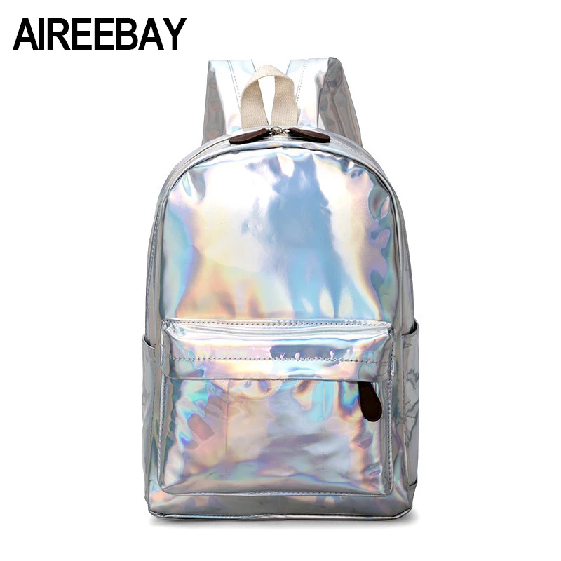 AIREEBAY الإناث الثلاثية الأبعاد على ظهره النساء الليزر لينة بو الجلود حقيبة ظهر للسفر الفضة الهولوغرام المدرسة حقائب الفتيات AIREEBAY الإناث الثلاثية الأبعاد على ظهره النساء الليزر لينة بو الجلود حقيبة ظهر للسفر الفضة الهولوغرام المدرسة حقائب الفتيات
