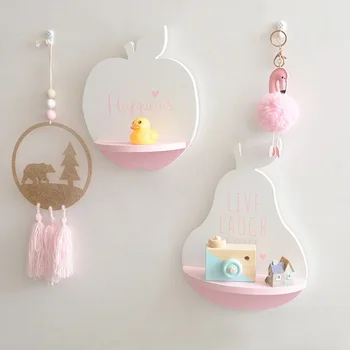 

Cute Creative Apple Pear Shape Shelf With Hook Lovely Home Decoration Storage Board Wall Decor For Living Room Kids Room