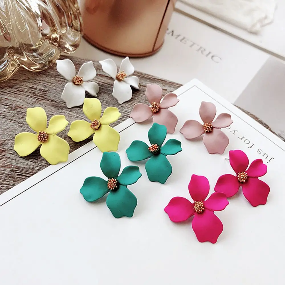 New Fashion Women Spray Paint Big Flower Stud Earrings Korean Style Elegant Sweet Ear Party Jewelry Festival | Украшения и