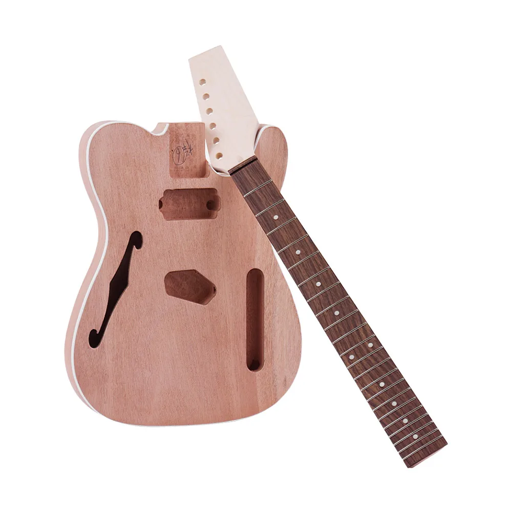 Muslady TL Tele стиль незавершенный электрогитара DIY Kit корпус из красного дерева с F Soundhole клен шеи палисандр гриф