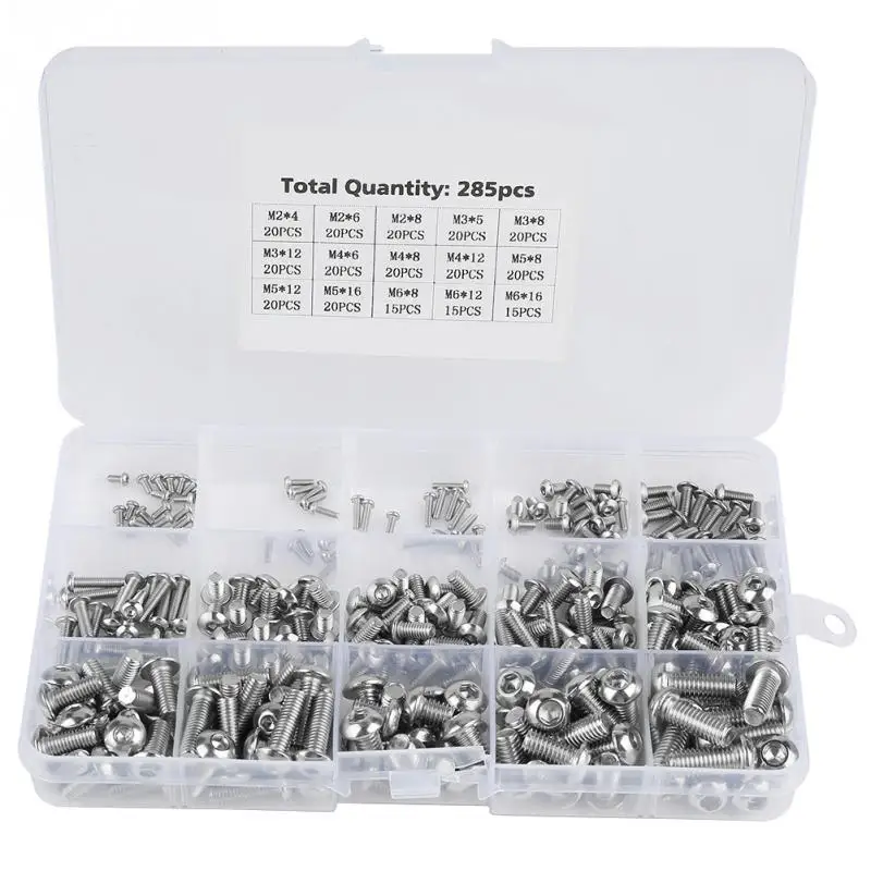 

285pcs M2 M3 M4 M5 M6 Screws Machine Screw Set Fasteners for Laptop/ Hard Disk/ Keyboard/ Phone/ PC Repair Hardware Tools Set