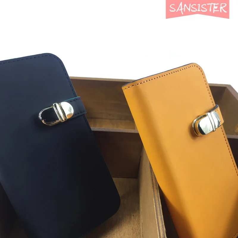 

Metal buttons following caese a mirror folding wallet case ID& credit card pouches leather flip stand cover case for iphone 5c