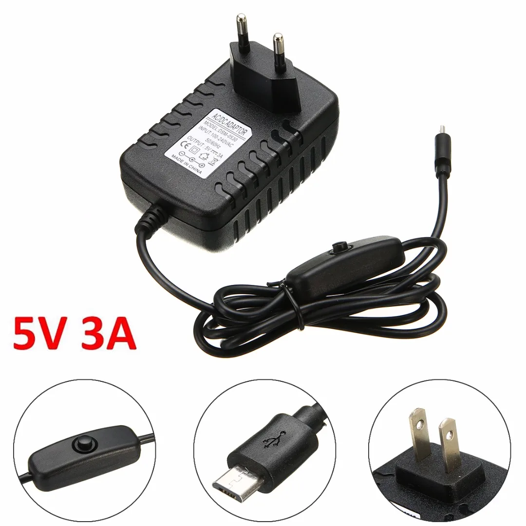 

5V 3A Micro USB Power Supply Adapter with ON/OFF Switch for Raspberry Pi Power Adapter Supply Micro USB Port Power Source