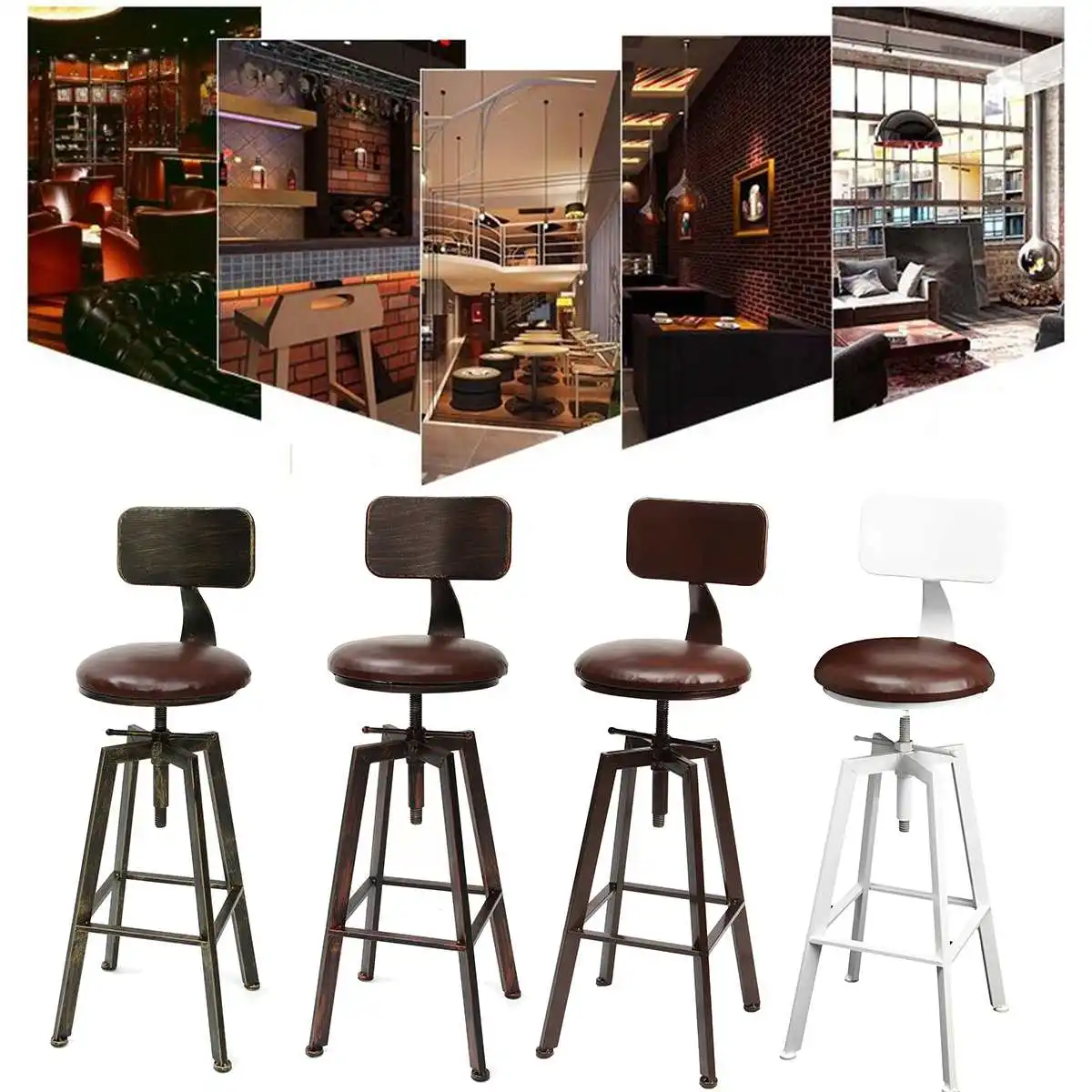 

4 Colors Vintage Retro Craft PU Leather Bar Chair Stool 360 Degree Rotate Counter Lift High Chair Stool Home Bar Decoration New