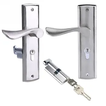 

Door Handle Lock Cylinder Front Back Lever Latch Home Security w/ Keys Solid Square Tongue Interior Door Lock Silver Durable