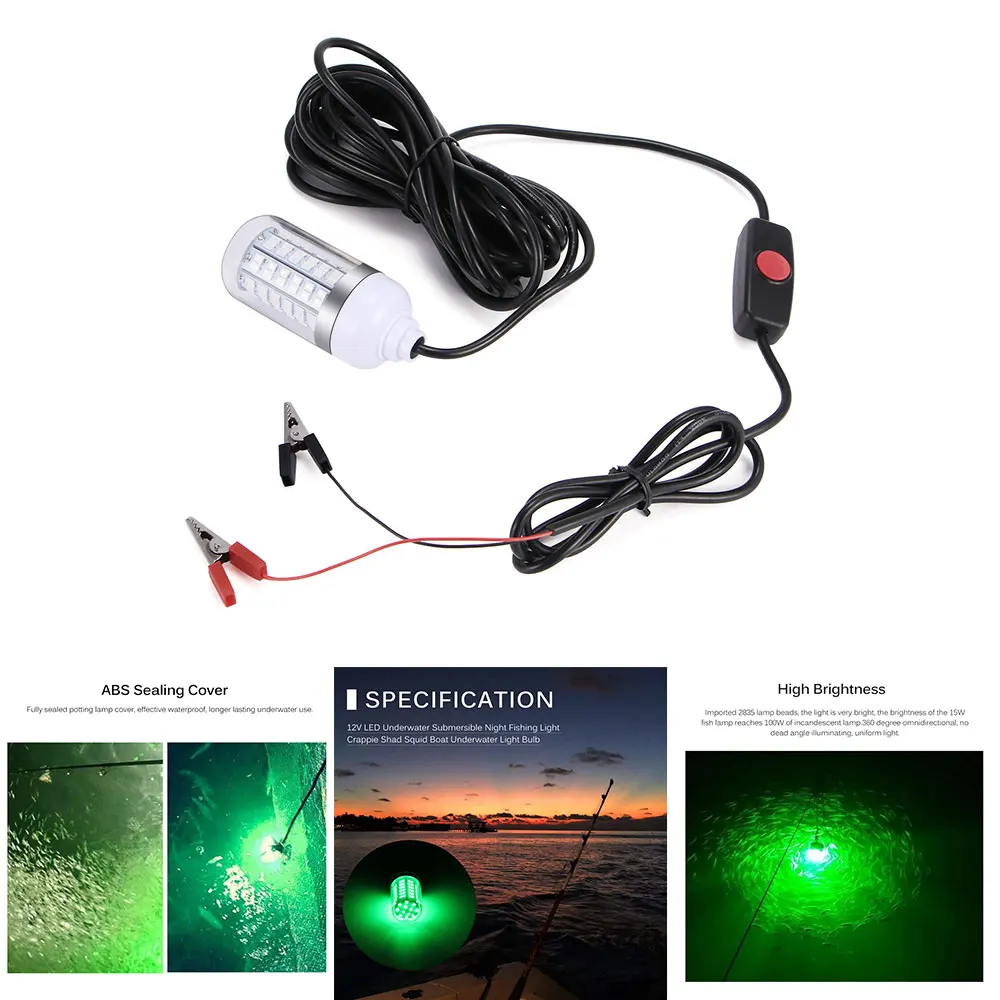 12V 15W Fishing Light 108pcs 2835 LED Underwater Fishing Light Lures