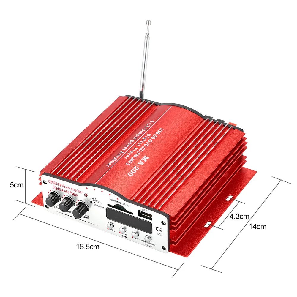 4 канальный Hi Fi аудио усилитель KKMOON MA200 сабвуфер автомобильный MP3 динамик USB SD