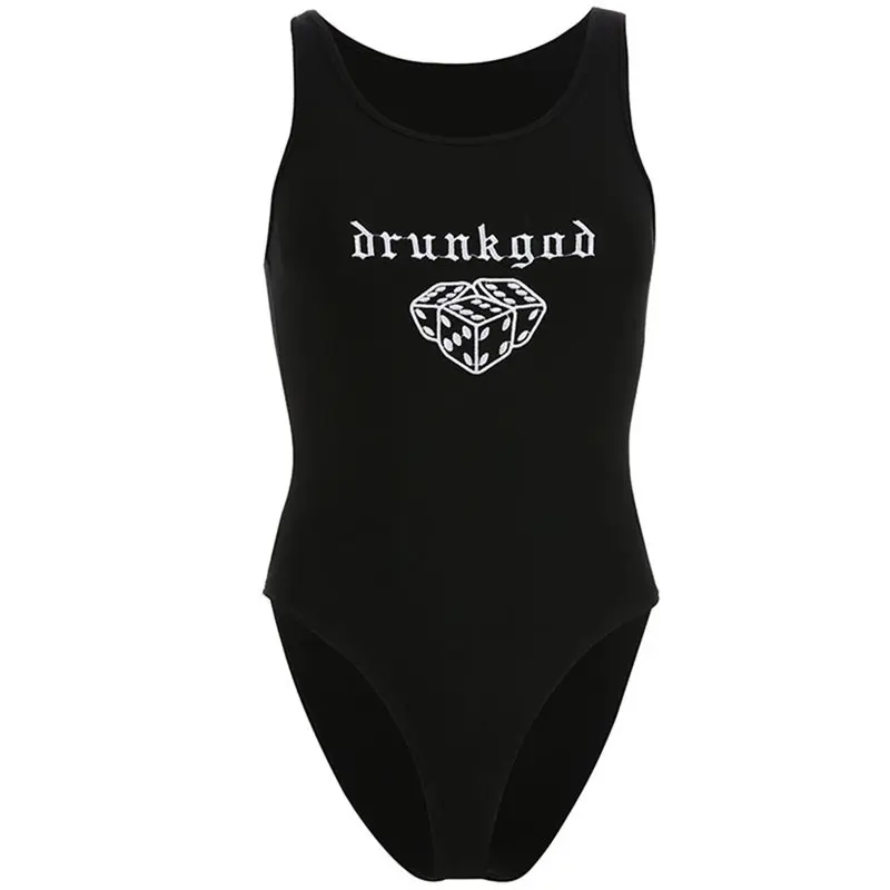 

Women Bodysuit Sexy Club Gothic Punk Summer Beach Hip Hop Strapless Slim Letter Print OL Ladies Female Fashion Goth Jumpsuits