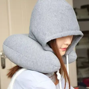 

Hooded U-pillow Body Travel Neck Pillow Theraputic Support Tension Reliever Soft Neck Shoulder Relaxer Massager Pillow with Hat