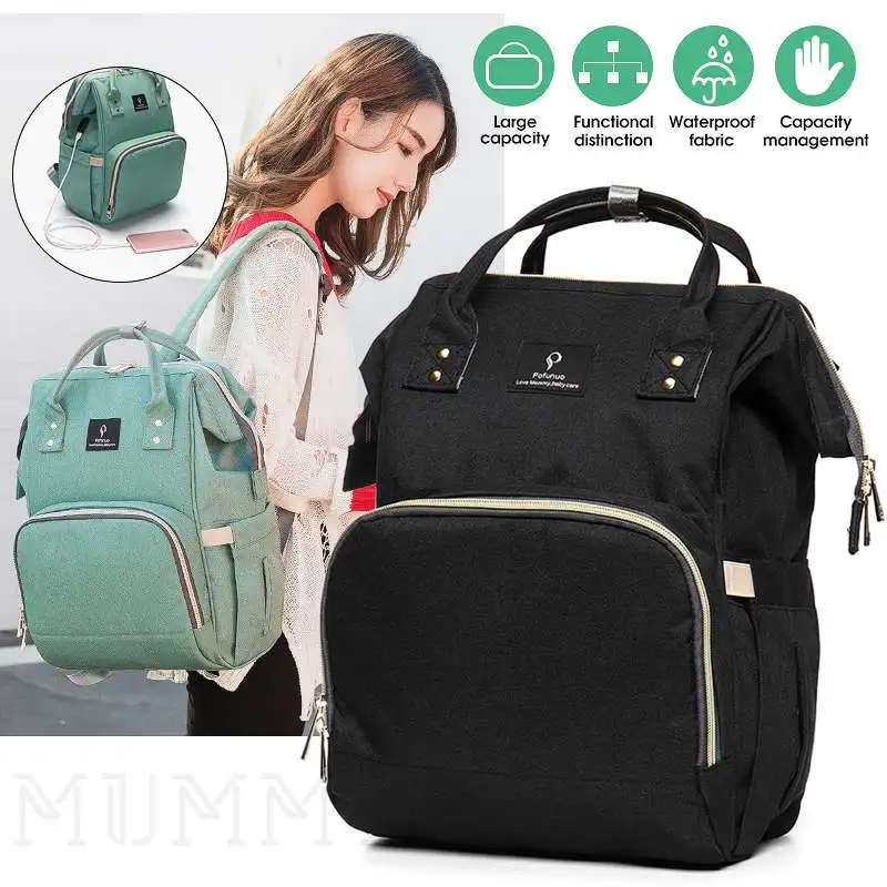 

Large Capacity Nursing Handbag Bag with USB Charger Baby Diaper Nappy Bottle External Charging Interface for Mummy Outdoor Bags