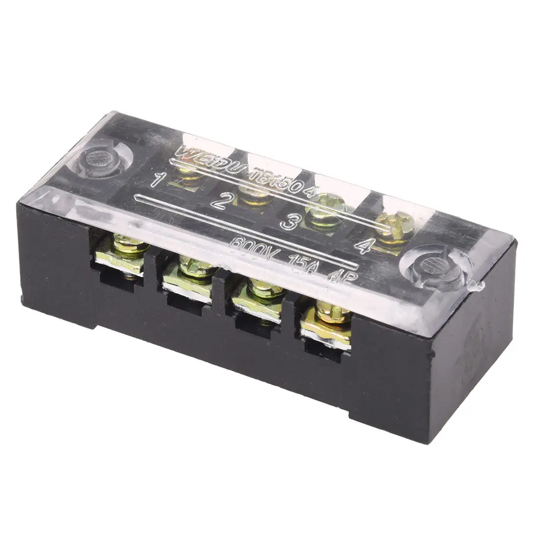 

3 Pcs 600V 15A 4 Positions Dual Rows Covered Barrier Screw Terminal Block Strip