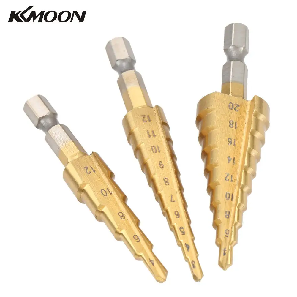 

3 Pcs/set HSS Titanium Coated Straight Flute Step Drill Bits Essential Hardware Tool Pagoda Drill Bit Set 3-12mm 4-12mm 4-20mm