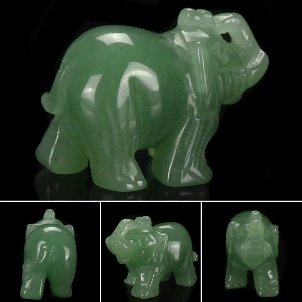 

2 inch New Aventurine Jade Stone Craving Lucky elephant Feng Shui Statue Green newest