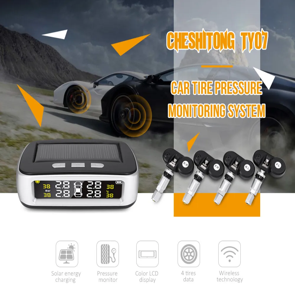 Автомобильная солнечная TPMS система мониторинга давления в шинах 4 внешних