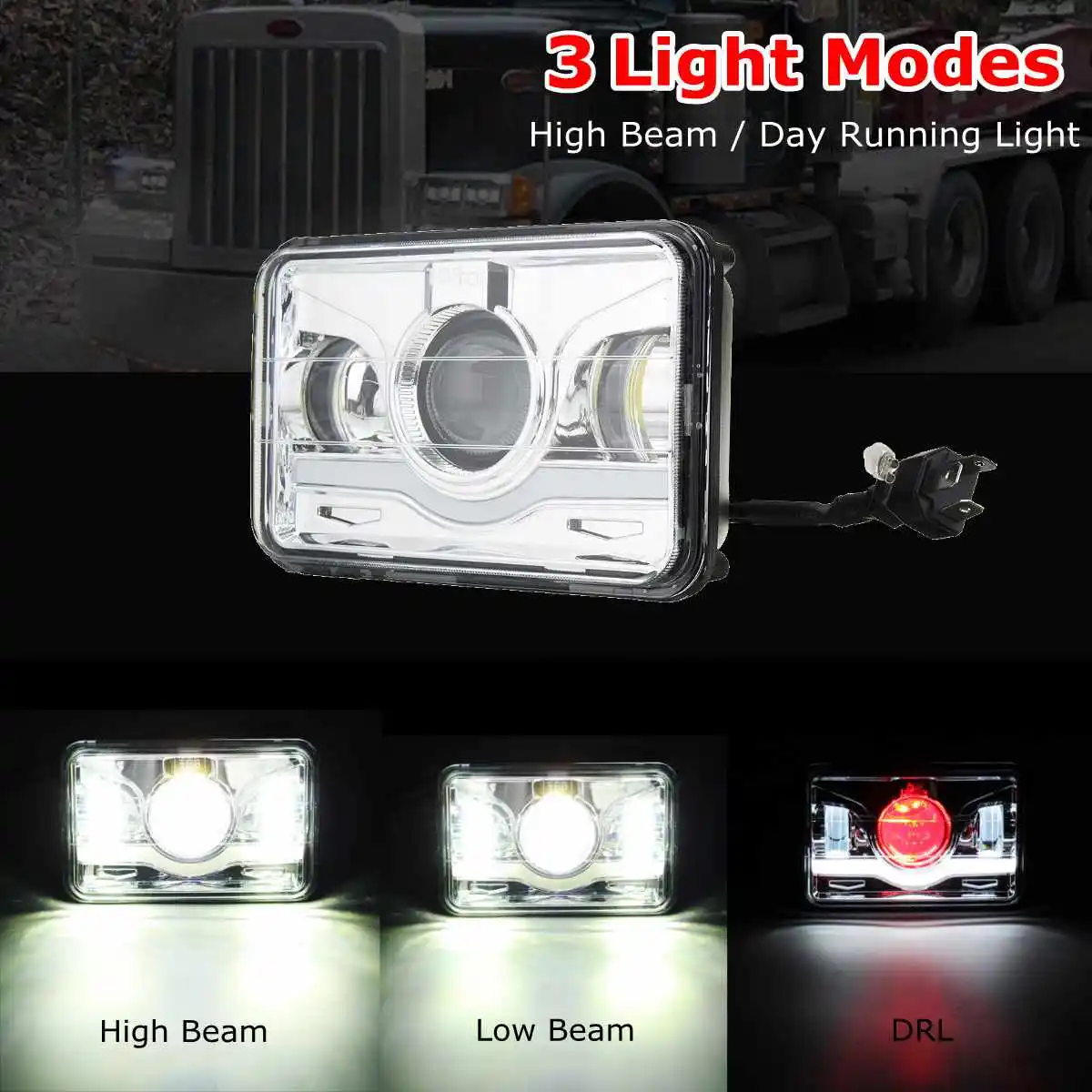 

4" X 6" H4 LED Headlight Red White DRL Hi/Lo Beam 12/24V Car Truck Head Lamp For Dodge/Jeep/Chevrolet