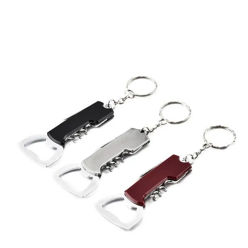 

Bottle Opener Stainless Steel Wine Bottle Dispenser Multifunction Wine Knife Beer Opener All-in-one Beer Corkscrew With Keychain