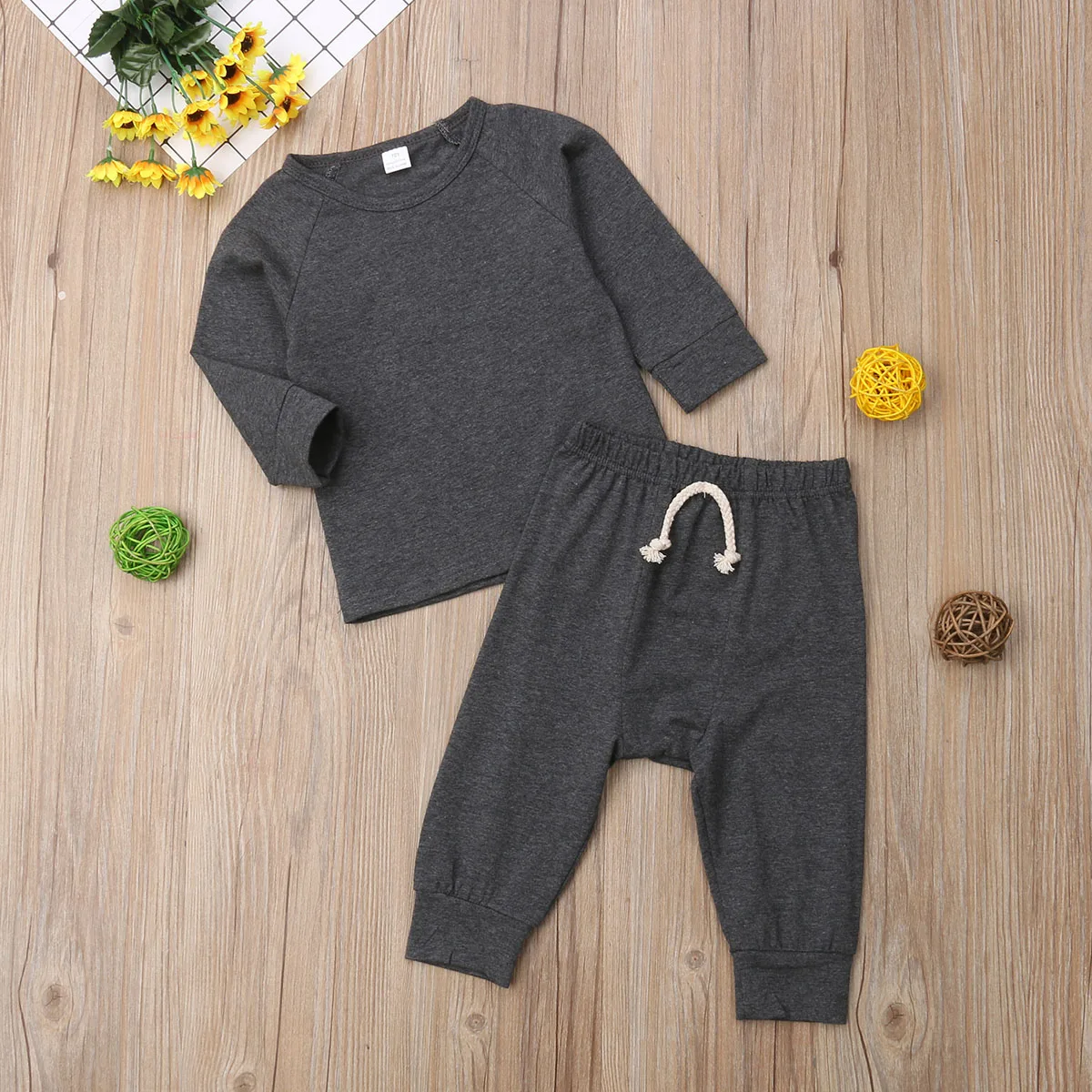 Cotton Baby Kids Newborn Pajamas PJs Sets Xmas Casual Sleepwear Nightwear Tops+Pants Clothes Set