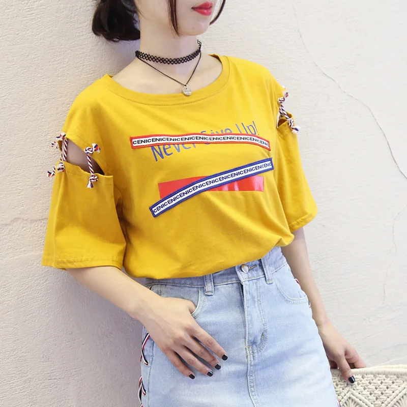 

fashion graphic tees Women O-neck Summer yellow tshirt Casual Loose T-shirt Female Harajuku Tops Korean Style Females T-shirts