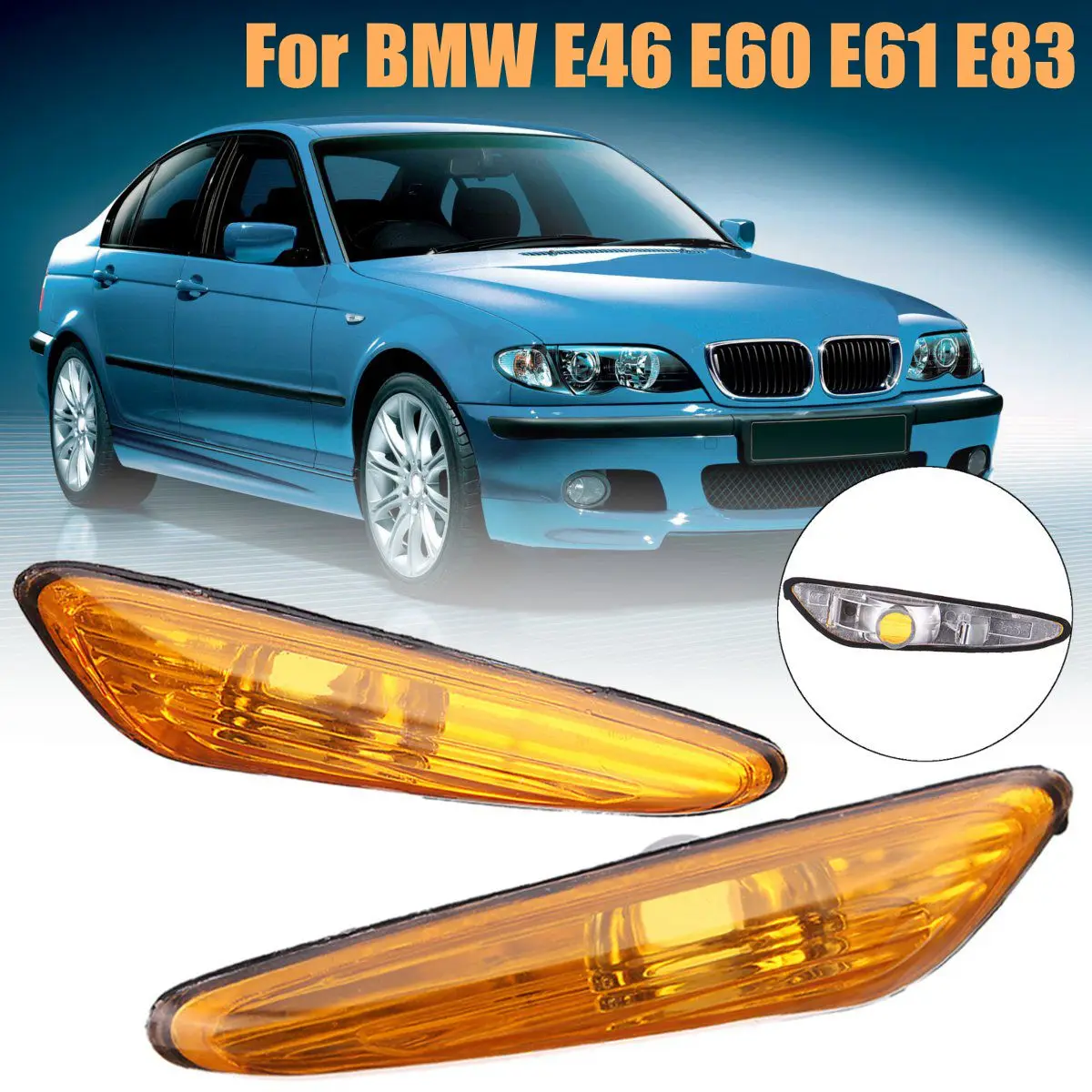 

Pair Side Marker Light Lamp Left Right Amber Smoke Lens Turn Indicator Side Marker Lights For BMW 3 5 X3 Series E46 E60 E61 E83