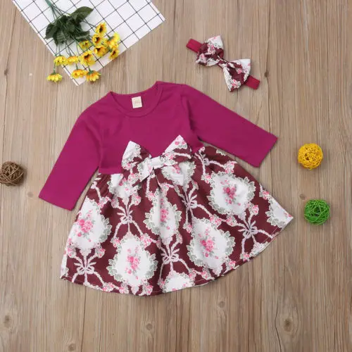 

Infant Kids Baby Girls Clothes Floral Bowknot Party Pageant Princess Tutu Dress Clothes