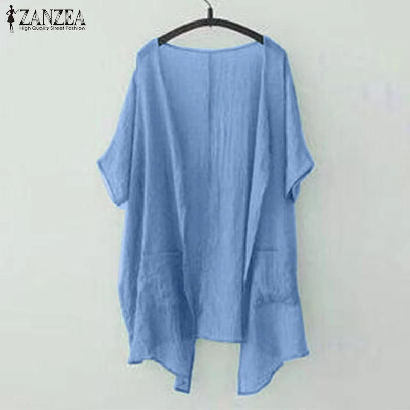Plus Size Women's Blouse Kimono Cardigan ZANZEA 2019 Beach Cover Up Summer Tops Female Asymmetrical Blusas Open Front Outwear Plus Size Women's Blouse Kimono Cardigan ZANZEA 2019 Beach Cover Up Summer Tops Female Asymmetrical Blusas Open Front Outwear