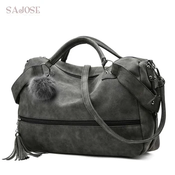 

Fashion PU Leather Handbag for Women Girl Messenger Bags with Ball Toy Casual Female Shoulder Bag Ladies Tassel Handbags