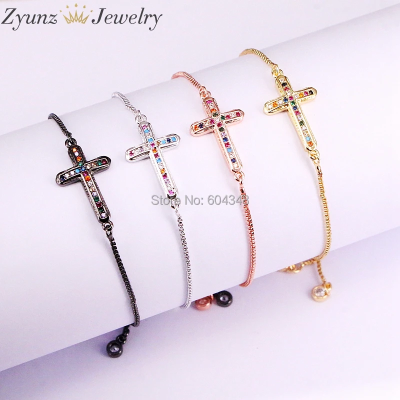 

20PCS ZYZ338-0427 Fashion Gold Silver Black Cross Charm Bracelet For Women Bracelet & Bangle Adjustable Micro Pave CZ Jewelry