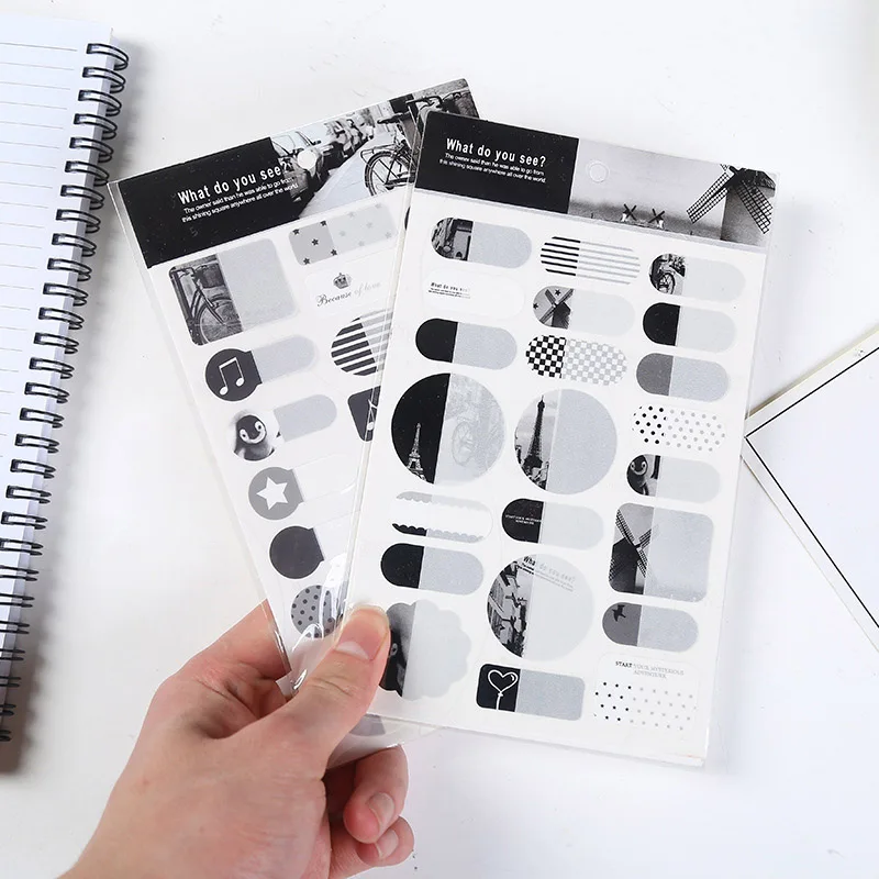 

Black And White Stickers Creative Name Stripe Diy Decoration Diary Scrapbooking For Kids Gift Cute Student Korean Stationery