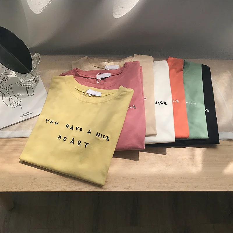 

Mooirue 2019 Spring Summer Korean Tumblr Tee Shirt Tee Woman Embroidery Printed New Bodycon Cotton Tops Pull