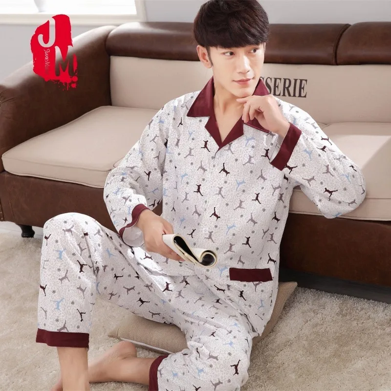 

Cotton Pyjama Men Set Spring Long Sleeve Pijama Men Cardigan Solid Pajama Man Turn-down Collar Autumn Pajama Male L XL XXL XXXL