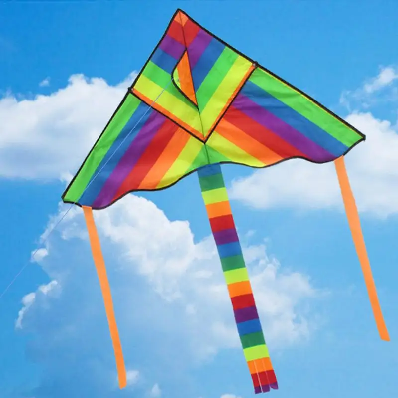 

Kids Rainbow Long Tail Triangle Nylon Kite Ripstop Easy Fly 50M Handle Line Board String Reel Children Gentle Breeze Fly Kites