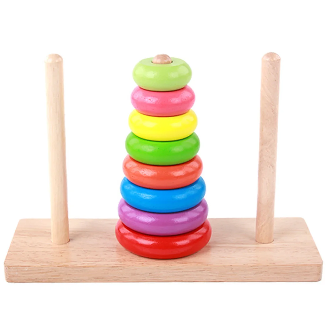 

Rainbow Wooden Donut Toy Tower Blocks Children Education Toys Seven Color Rings Kids Stacking Rings Baby Stacked Toys