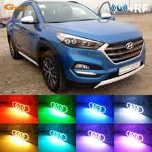 Для HYUNDAI TUCSON двойной проектор фары RF Bluetooth APP многоцветный ультра яркий RGB комплект светодиодов «глаза ангела»