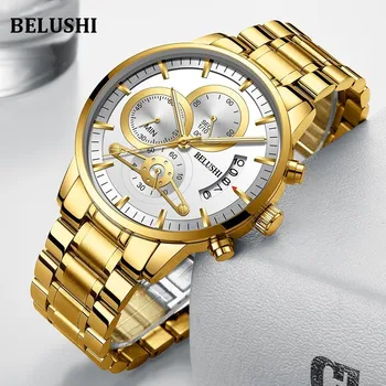 

Belushi Luxury Brand Watches Men Sports Watches Waterproof Mens Watches Date Quartz Stainless Steel Gold watch men Reloj Hombre