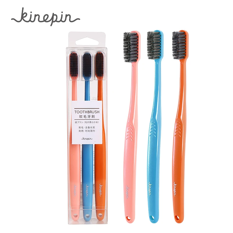 

KINEPIN Toothbrush Binchoutan Tapered bristles Eco Friendly Travel Tooth Brush Slim-tip Floss Bristle Teeth Brush 3pcs