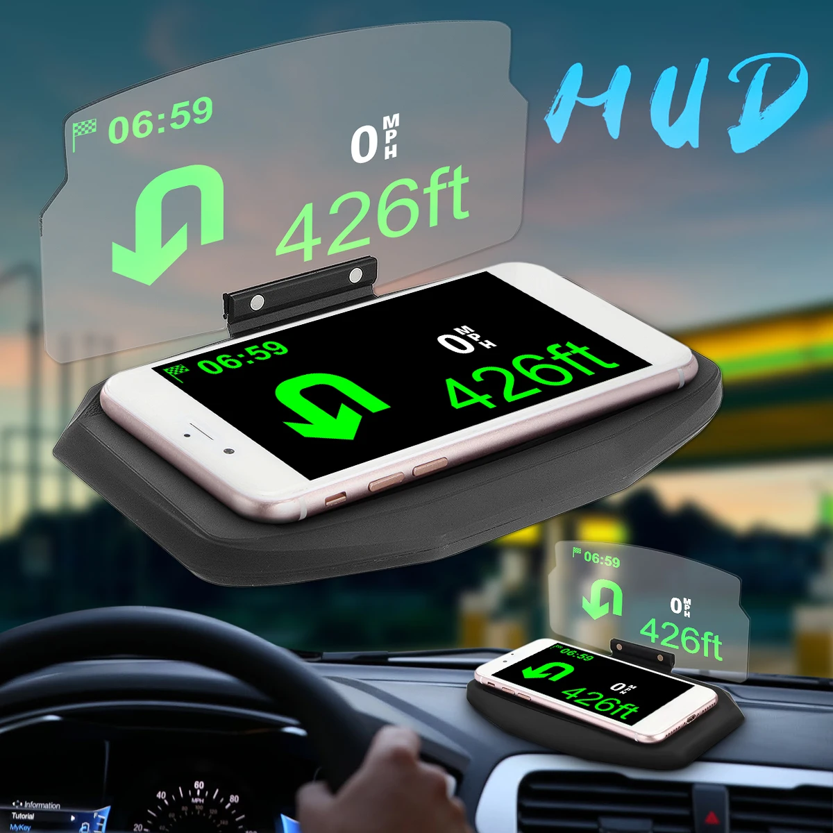 Автомобильный проектор на лобовое стекло, дисплей HUD, универсальный держатель для мобильного телефона, многофункциональный 6,5 дюймов для iPhone, для samsung, gps