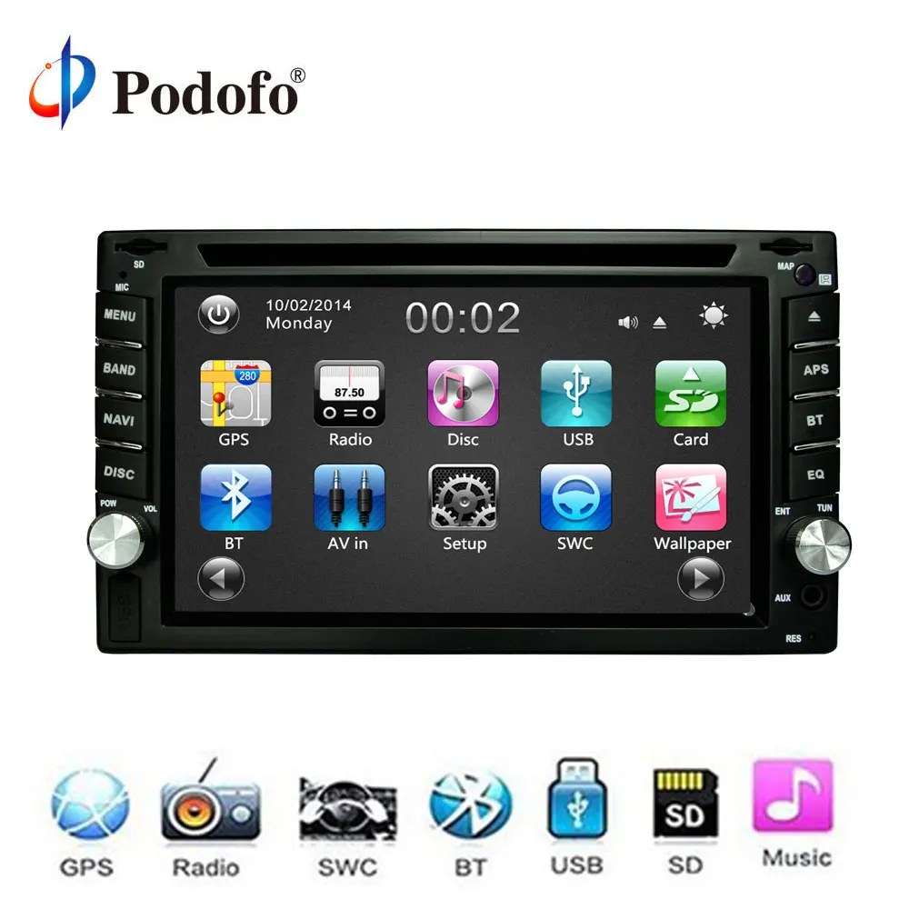 

Podofo Car DVD player GPS Radio Bluetooth 2 din FM/USB/SD Car Multimedia Player Touch Screen Car Radio Stereo In Dash Free Map
