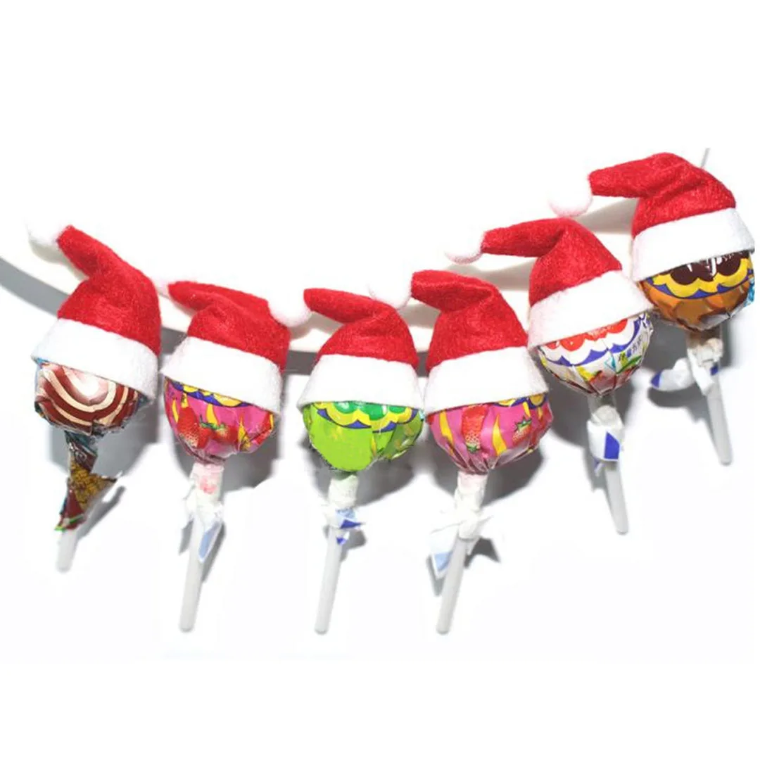 6/12/30pc Mini Red Christmas Lollipop Santa Claus Hats Lollypop Cap Wrap Party Decor