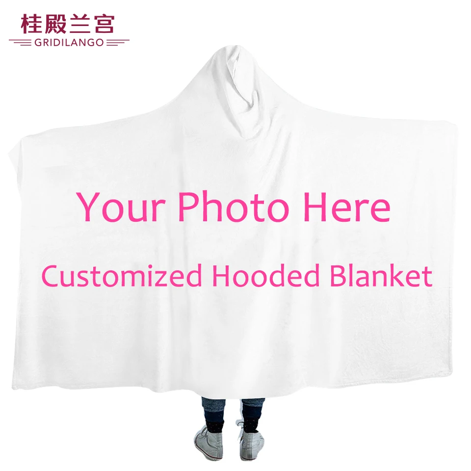 

GRIDILANGO Custom Hooded Blanket For Adult Kids Sherpa Pattern printing DIY Blanket Custom Exclusive Thin Quilt Drop Shipping