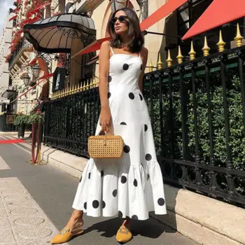 

Women's Summer Bohemian Casual Ruffles Fit ang Flare Long Dot Maxi Party Cocktail Beach Dress Sundress