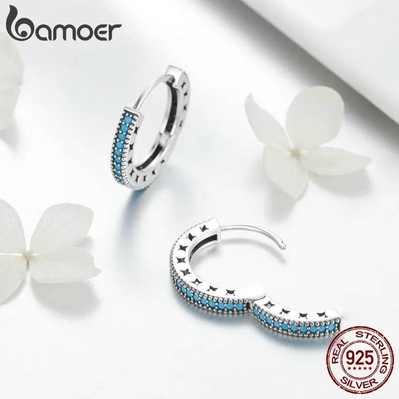 Женские круглые серьги кольца BAMOER модные из настоящего серебра 925 пробы