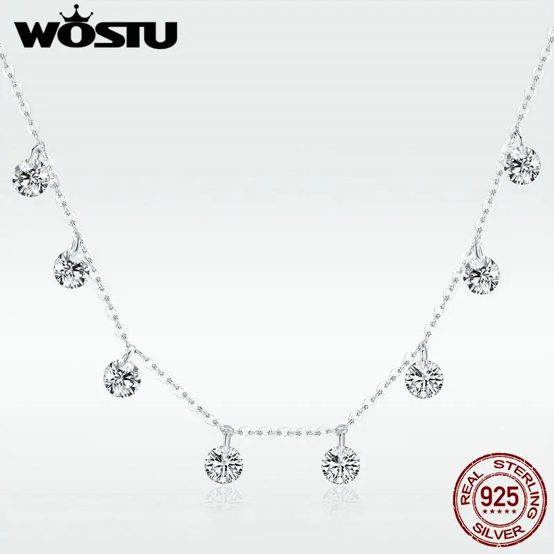 WOSTU высокое количество 925 стерлингового серебра сверкающие Чокеры CZ ожерелье для